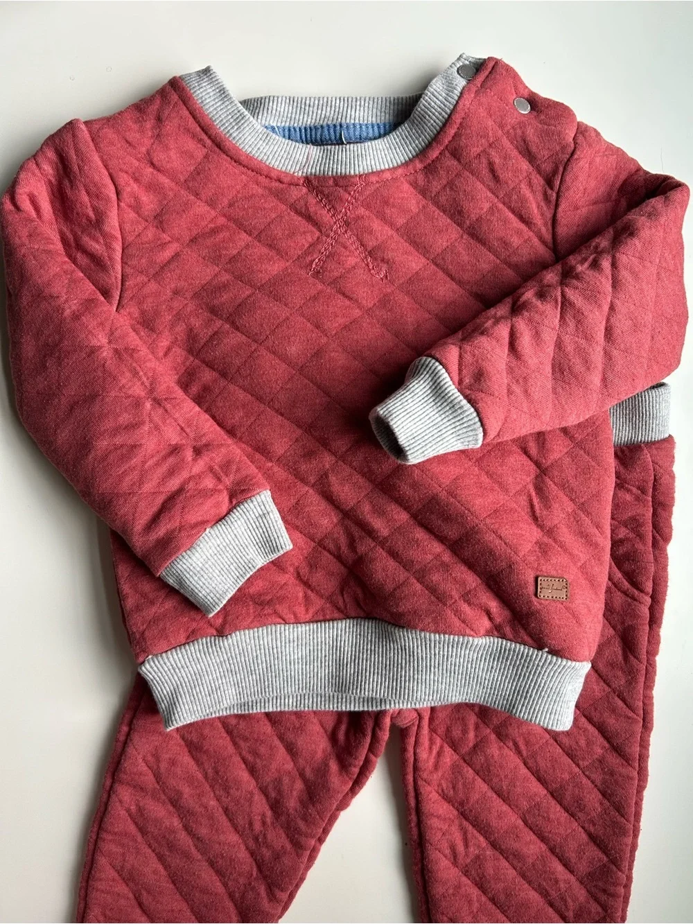 7 For All Mankind Quilted Pink Kids Pajama Set with Gray Trim